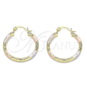 Gold Filled Hoop Earrings — Medium Hoop Diamond Cutting Tricolor 02. — main product view — SKU 143882 | Oro Laminado aretes de aro — Medium Hoop Diamond Cutting Tricolor 02. — SKU 143882