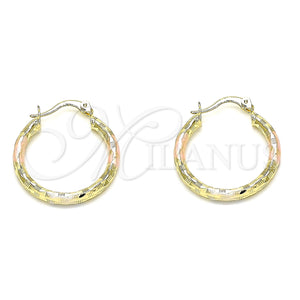 Gold Filled Hoop Earrings — Small Hoop Diamond Cutting Tricolor 02. — main product view — SKU 143885 | Oro Laminado aretes de aro — Small Hoop Diamond Cutting Tricolor 02. — SKU 143885