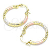 Oro Laminado Small Hoop, Gold Filled Style Hollow Design, Diamond Cutting Finish, Tricolor, 02.213.0154.1.25