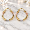 Oro Laminado Small Hoop, Gold Filled Style Hollow Design, Diamond Cutting Finish, Tricolor, 02.213.0154.1.25