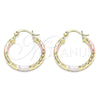 Oro Laminado Small Hoop, Gold Filled Style Hollow Design, Diamond Cutting Finish, Tricolor, 02.213.0154.1.25