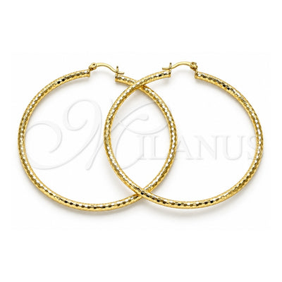 Oro Laminado Extra Large Hoop, Gold Filled Style Hollow Design, Diamond Cutting Finish, Golden Finish, 02.213.0252.70