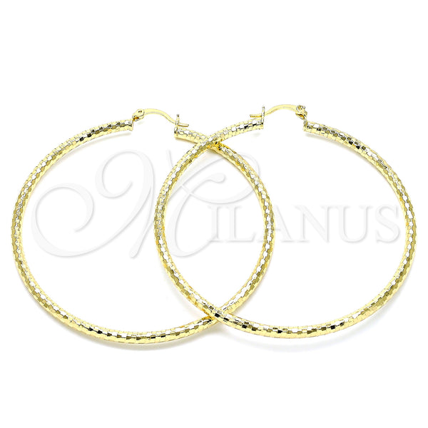 Gold Filled Hoop Earrings — Extra Large Hoop Hollow Design Diamond Cutting 02. — main product view — SKU 143891 | Oro Laminado aretes de aro — Extra Large Hoop Hollow diseño Diamond Cutting 02. — SKU 143891