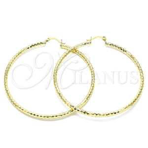 Gold Filled Hoop Earrings — Extra Large Hoop Hollow Design Diamond Cutting 02. — main product view — SKU 143891 | Oro Laminado aretes de aro — Extra Large Hoop Hollow diseño Diamond Cutting 02. — SKU 143891