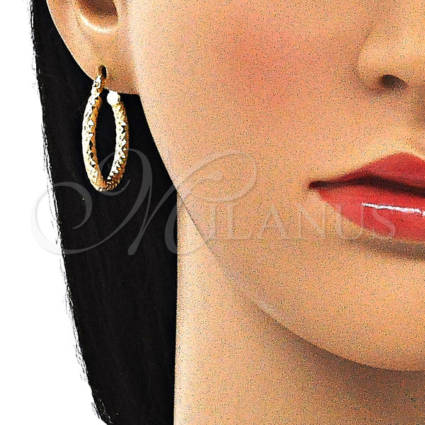 Gold Filled Hoop Earrings — Small Hoop Hollow Design Diamond Cutting 02. — alternate product view — SKU 143892 | Oro Laminado aretes de aro — Small Hoop Hollow diseño Diamond Cutting 02. — SKU 143892