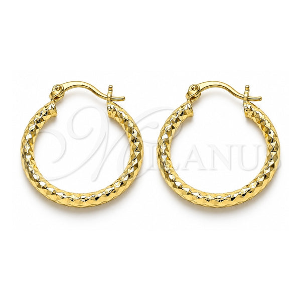Oro Laminado Small Hoop, Gold Filled Style Hollow Design, Diamond Cutting Finish, Golden Finish, 02.213.0154.25