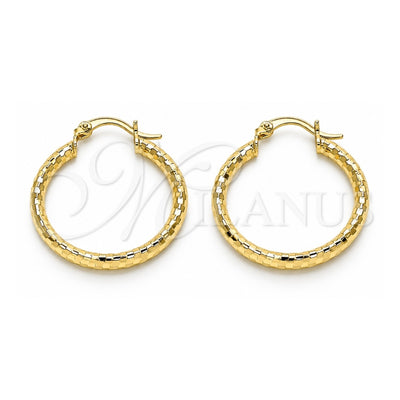 Oro Laminado Medium Hoop, Gold Filled Style Hollow Design, Diamond Cutting Finish, Golden Finish, 02.213.0252.30