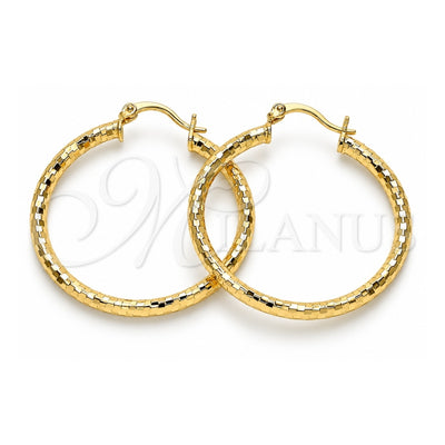 Oro Laminado Medium Hoop, Gold Filled Style Hollow Design, Diamond Cutting Finish, Golden Finish, 02.213.0252.40