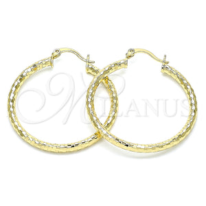 Gold Filled Hoop Earrings — Medium Hoop Hollow Design Diamond Cutting 02. — main product view — SKU 143897 | Oro Laminado aretes de aro — Medium Hoop Hollow diseño Diamond Cutting 02. — SKU 143897