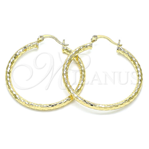 Oro Laminado Medium Hoop, Gold Filled Style Hollow Design, Diamond Cutting Finish, Golden Finish, 02.213.0252.40