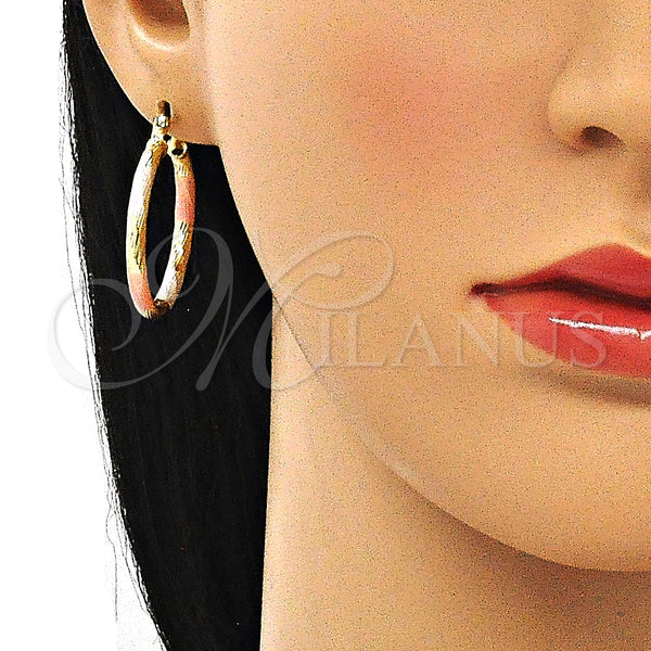 Gold Filled Hoop Earrings — Medium Hoop Diamond Cutting Tricolor 02. — alternate product view — SKU 143898 | Oro Laminado aretes de aro — Medium Hoop Diamond Cutting Tricolor 02. — SKU 143898