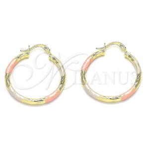 Gold Filled Hoop Earrings — Medium Hoop Diamond Cutting Tricolor 02. — main product view — SKU 143898 | Oro Laminado aretes de aro — Medium Hoop Diamond Cutting Tricolor 02. — SKU 143898