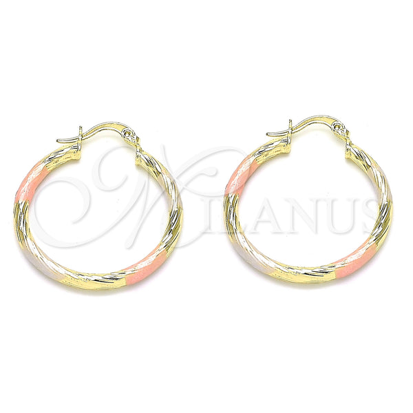 Gold Filled Hoop Earrings — Medium Hoop Diamond Cutting Tricolor 02. — main product view — SKU 143898 | Oro Laminado aretes de aro — Medium Hoop Diamond Cutting Tricolor 02. — SKU 143898