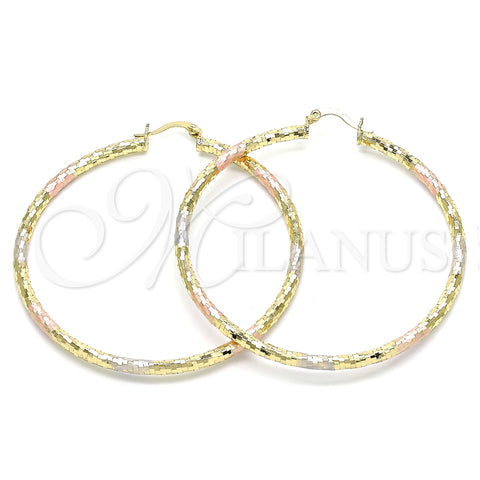 Oro Laminado Large Hoop, Gold Filled Style Diamond Cutting Finish, Tricolor, 02.213.0252.1.60