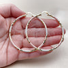 Oro Laminado Large Hoop, Gold Filled Style Hollow Design, Diamond Cutting Finish, Tricolor, 02.213.0252.1.60