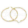 Oro Laminado Large Hoop, Gold Filled Style Hollow Design, Diamond Cutting Finish, Tricolor, 02.213.0252.1.60