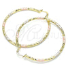 Oro Laminado Large Hoop, Gold Filled Style Hollow Design, Diamond Cutting Finish, Tricolor, 02.213.0252.1.60