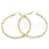 Oro Laminado Large Hoop, Gold Filled Style Hollow Design, Diamond Cutting Finish, Tricolor, 02.213.0252.1.60