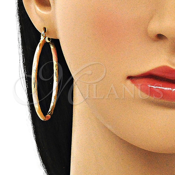Gold Filled Hoop Earrings — Large Hoop Hollow Design Diamond Cutting Tricolor 02. — alternate product view — SKU 143902 | Oro Laminado aretes de aro — Large Hoop Hollow diseño Diamond Cutting Tricolor 02. — SKU 143902