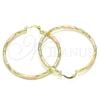 Oro Laminado Large Hoop, Gold Filled Style Hollow Design, Diamond Cutting Finish, Tricolor, 02.213.0254.50