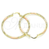 Oro Laminado Large Hoop, Gold Filled Style Hollow Design, Diamond Cutting Finish, Tricolor, 02.213.0254.50