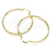 Oro Laminado Large Hoop, Gold Filled Style Hollow Design, Diamond Cutting Finish, Tricolor, 02.213.0254.50