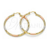 Oro Laminado Large Hoop, Gold Filled Style Hollow Design, Diamond Cutting Finish, Tricolor, 02.213.0254.50