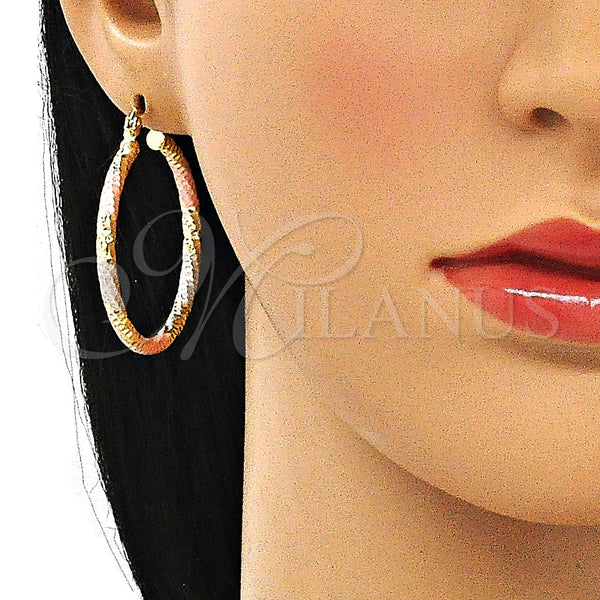 Gold Filled Hoop Earrings — Medium Hoop Diamond Cutting Tricolor 02. — alternate product view — SKU 143905 | Oro Laminado aretes de aro — Medium Hoop Diamond Cutting Tricolor 02. — SKU 143905