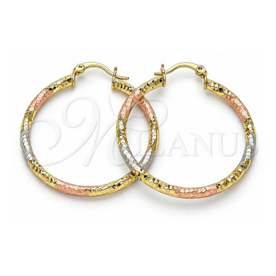 Oro Laminado Medium Hoop, Gold Filled Style Diamond Cutting Finish, Tricolor, 02.213.0255.40