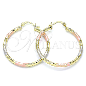 Gold Filled Hoop Earrings — Medium Hoop Diamond Cutting Tricolor 02. — main product view — SKU 143905 | Oro Laminado aretes de aro — Medium Hoop Diamond Cutting Tricolor 02. — SKU 143905
