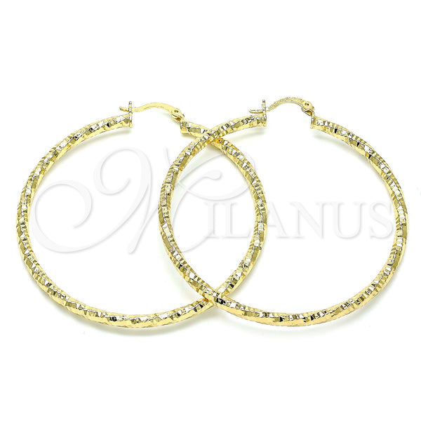 Oro Laminado Large Hoop, Gold Filled Style Diamond Cutting Finish, Golden Finish, 02.213.0255.1.60