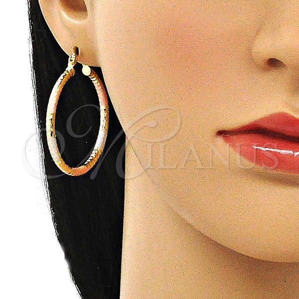 Gold Filled Hoop Earrings — Medium Hoop Diamond Cutting Tricolor 02. — alternate product view — SKU 143913 | Oro Laminado aretes de aro — Medium Hoop Diamond Cutting Tricolor 02. — SKU 143913