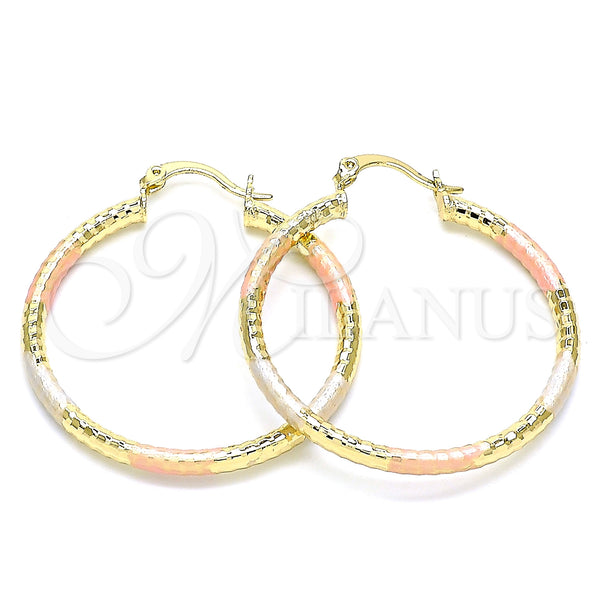 Gold Filled Hoop Earrings — Medium Hoop Diamond Cutting Tricolor 02. — main product view — SKU 143913 | Oro Laminado aretes de aro — Medium Hoop Diamond Cutting Tricolor 02. — SKU 143913