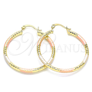Gold Filled Hoop Earrings — Medium Hoop Diamond Cutting Tricolor 02. — main product view — SKU 143913 | Oro Laminado aretes de aro — Medium Hoop Diamond Cutting Tricolor 02. — SKU 143913