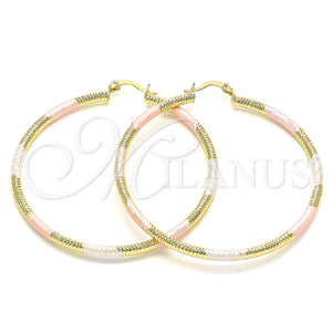 Gold Filled Hoop Earrings — Large Hoop Diamond Cutting Tricolor 02. — main product view — SKU 143915 | Oro Laminado aretes de aro — Large Hoop Diamond Cutting Tricolor 02. — SKU 143915