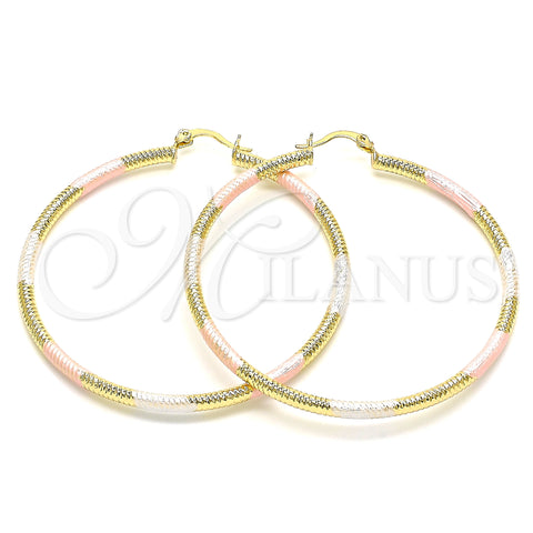 Oro Laminado Large Hoop, Gold Filled Style Diamond Cutting Finish, Tricolor, 02.213.0258.1.60