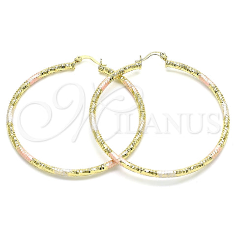 Oro Laminado Large Hoop, Gold Filled Style Diamond Cutting Finish, Tricolor, 02.213.0259.60