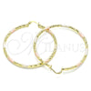 Oro Laminado Large Hoop, Gold Filled Style Hollow Design, Diamond Cutting Finish, Tricolor, 02.213.0259.60