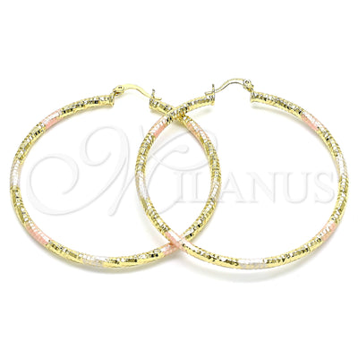 Gold Filled Hoop Earrings — Large Hoop Hollow Design Diamond Cutting Tricolor 02. for wholesale, main product view