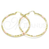 Oro Laminado Large Hoop, Gold Filled Style Hollow Design, Diamond Cutting Finish, Tricolor, 02.213.0259.60