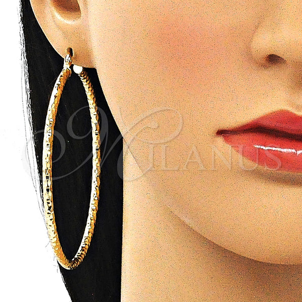 Gold Filled Hoop Earrings — Large Hoop Diamond Cutting 02. — alternate product view — SKU 143920 | Oro Laminado aretes de aro — Large Hoop Diamond Cutting 02. — SKU 143920