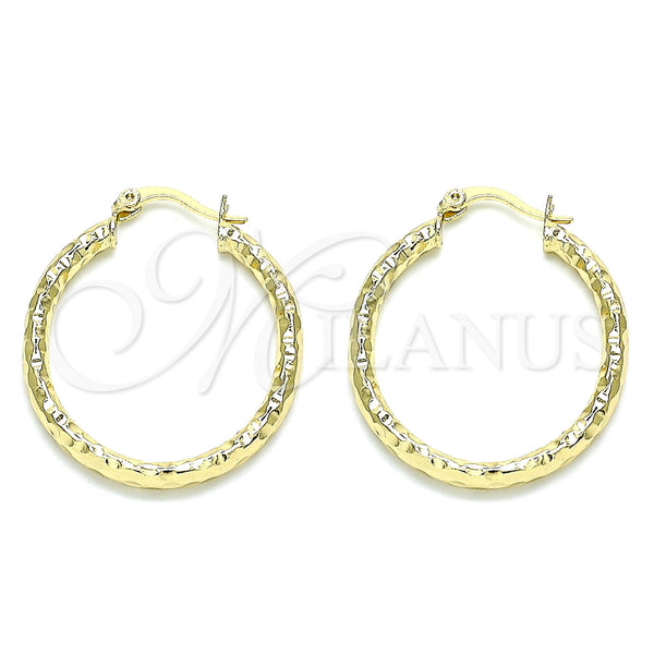 Gold Filled Hoop Earrings — Medium Hoop Diamond Cutting 02. — main product view — SKU 143921 | Oro Laminado aretes de aro — Medium Hoop Diamond Cutting 02. — SKU 143921