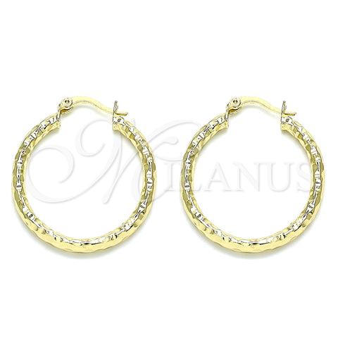Oro Laminado Medium Hoop, Gold Filled Style Diamond Cutting Finish, Golden Finish, 02.213.0263.30