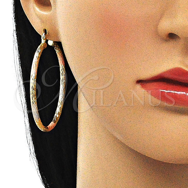Gold Filled Hoop Earrings — Large Hoop Diamond Cutting Tricolor 02. — alternate product view — SKU 143922 | Oro Laminado aretes de aro — Large Hoop Diamond Cutting Tricolor 02. — SKU 143922