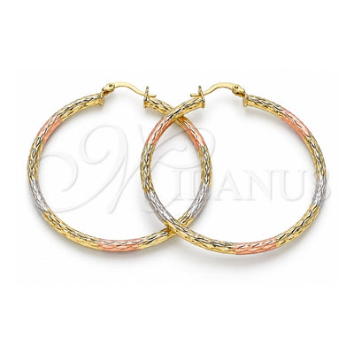 Oro Laminado Large Hoop, Gold Filled Style Diamond Cutting Finish, Tricolor, 02.213.0159.1.50