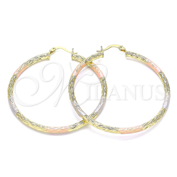 Gold Filled Hoop Earrings — Large Hoop Diamond Cutting Tricolor 02. — main product view — SKU 143922 | Oro Laminado aretes de aro — Large Hoop Diamond Cutting Tricolor 02. — SKU 143922
