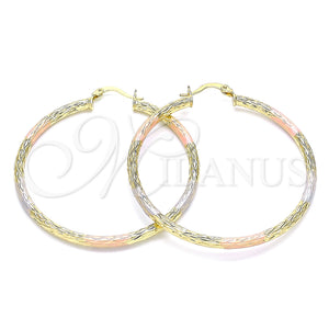 Gold Filled Hoop Earrings — Large Hoop Diamond Cutting Tricolor 02. — main product view — SKU 143922 | Oro Laminado aretes de aro — Large Hoop Diamond Cutting Tricolor 02. — SKU 143922
