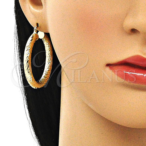 Gold Filled Hoop Earrings — Large Hoop Hollow Design Diamond Cutting 02. — alternate product view — SKU 143925 | Oro Laminado aretes de aro — Large Hoop Hollow diseño Diamond Cutting 02. — SKU 143925