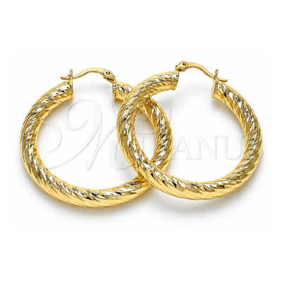 Oro Laminado Large Hoop, Gold Filled Style Hollow Design, Diamond Cutting Finish, Golden Finish, 02.170.0313.40