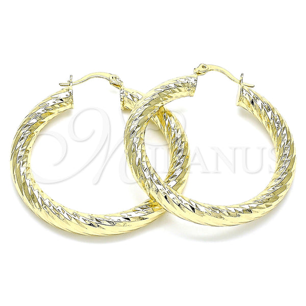 Gold Filled Hoop Earrings — Large Hoop Hollow Design Diamond Cutting 02. — main product view — SKU 143925 | Oro Laminado aretes de aro — Large Hoop Hollow diseño Diamond Cutting 02. — SKU 143925